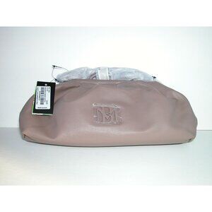 Badgley Mischka Taupe Vegan Leather Ruched Clutch Purse With Magnetic Closure